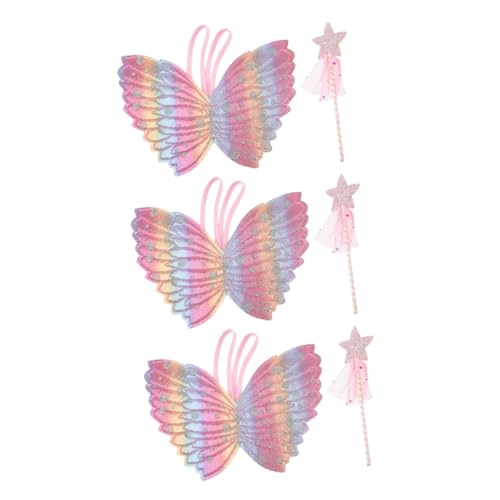 PACKOVE 3 Sätze Engelsflügel Zauberstäbe für Kinder Make-up-Fee-Zauberstab Mädchen Fee Zauberstab Stern feeflügeln Fairy Wand Feenkostüm für Mädchen Mädchenfeenflügel Stoff Colorful von PACKOVE