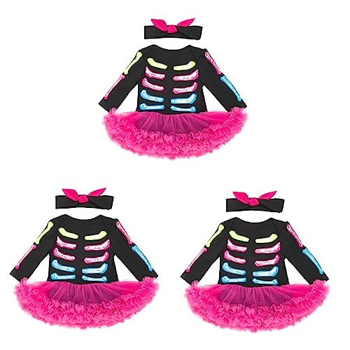 PACKOVE 3 Sätze Festival-skelett-kleid Babykostüm Halloween-tutu-kleid Neugeborenes Halloween-outfit Halloween- -mädchen-spielanzug Halloween-spielanzug Halloween-babyrock Baumwolle von PACKOVE