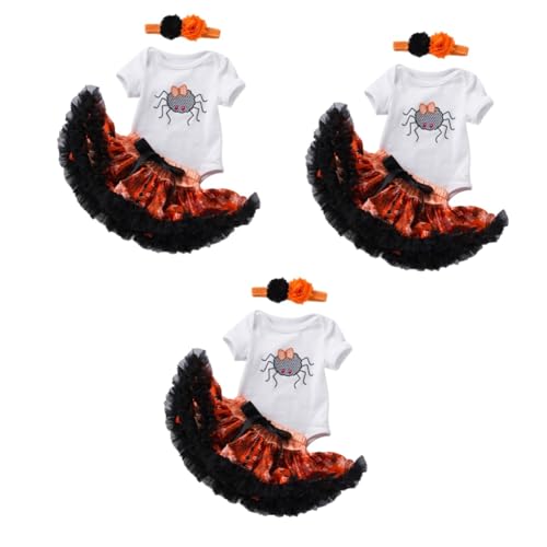 PACKOVE 3 Sätze Halloween-Kleideranzug Stramplerkleid für Mädchen Kleidung Babykostüm halloween dekoration halloween-dekoration Babykleidung -Halloween-Kurzarm-Spielanzug Garn von PACKOVE