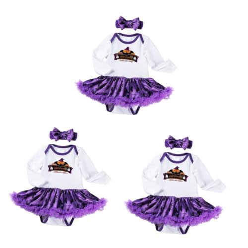 PACKOVE 3 Sätze Langärmliges Stramplerkleid -Outfit Kleinkinderkleidung für Mädchen -Kit Halloween Babykleidung Halloween Strampler Mädchen Strampler Babyrock Baumwolle von PACKOVE