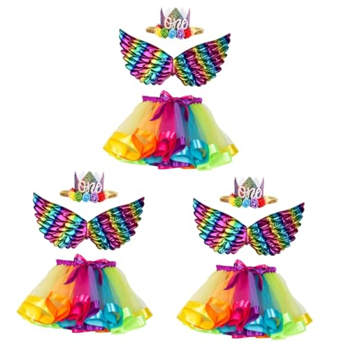 PACKOVE 3 Sätze Regenbogen Dreiteiliges Set Neugeborene Baby-outfits Ballkleider Maskerade-abschlussballkleid Kleid Für Mädchen Mädchenkleid Regenbogenrock Kind Büste Polyester (polyester) von PACKOVE