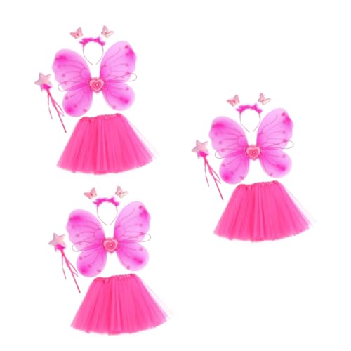 PACKOVE 3 Sätze Schmetterlingsflügel Vierteiliges Set Dame Marienkäfer-kostüm Kleinkinder Quastenrock Mädchen, Das Kleid Durchführt Frauen Fee Tutu-rock Für Mädchen Rave Neon Strümpfe Rosy von PACKOVE