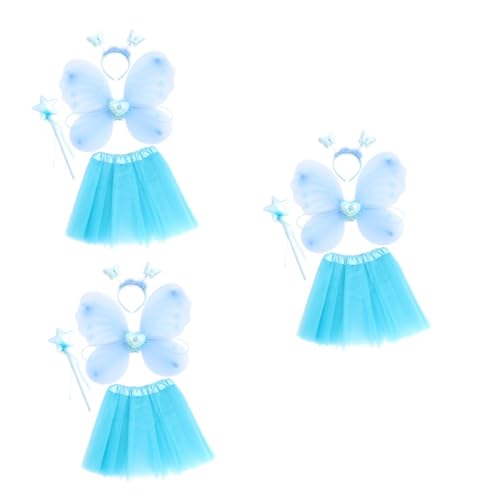 PACKOVE 3 Sätze Schmetterlingsflügel Vierteiliges Set Outfits Einhornkleid Für Mädchen Feenflügel Für Mädchen Kurzer Tüllrock Rosa Ballettröckchen Kleinkind Tutu Mädchen-tutu Stoff Blue von PACKOVE