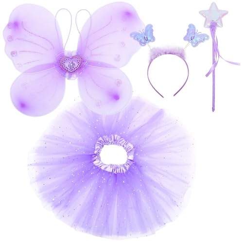 PACKOVE 3 Sätze Schmetterlingsflügel vierteiliges Set Weißer Tutu-Rock für Mädchen Ballettröckchen fairy wand halloweenkostüme für kinder kleider Haarband Festival-Cosplay-Kostüme Feenrock von PACKOVE