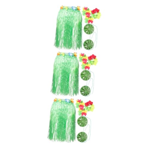 PACKOVE 3 Sätze Strohrock-Set Hula-Rock-Kostüm Kostüme für Erwachsene Hawaii-Kleid Blumenkostüm mottoparty hawaii summerdress hawaiianische hawaiianische Partydeko Plastik Green von PACKOVE