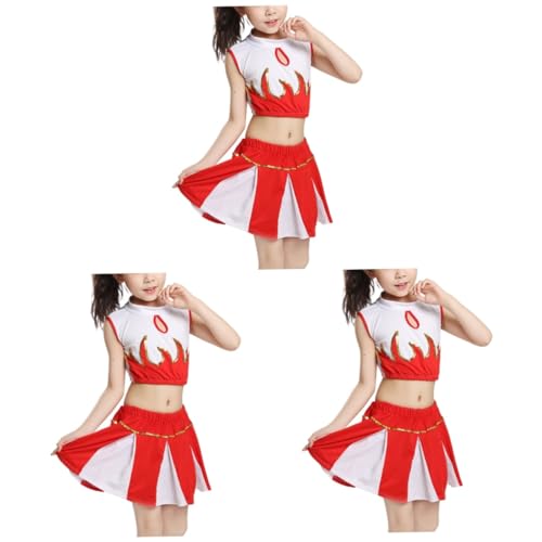 PACKOVE 3 Sätze Tanzkostüm Tanzendes Kostüm Mädchenkleidung Cheerleader-kostüm Für Kinder Cheerleader-outfits Für Die Kinderschule Mädchen-outfits Cheerleader-halloween-kostüm Rot von PACKOVE