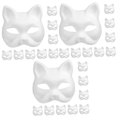 PACKOVE 30 Stk Zellstoff-Maske halbe Katzenmaske leere Masken zum Dekorieren Cosplay-DIY-Masken hallowen masks heloween maske karneval maske Halloween-Maske Katzenmasken zum bemalen Papier von PACKOVE