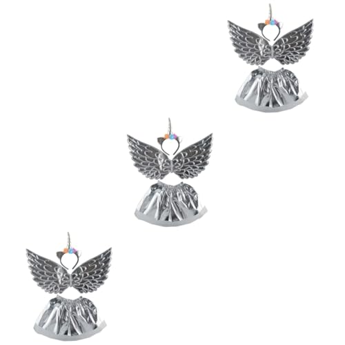 PACKOVE 3St Bühnenkostüm Flügelkostüm für Kinder Mädchen kleiden sich Mädchen-Tüllkleid Mädchenkleidung kinderkostüme halloween kinderkostum halloween Einhorn-Stirnband für Kinder Silver von PACKOVE