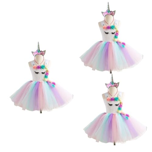 PACKOVE 3St Partykostüm Regenbogen-Tutu-Kostüm Tier-Tutu-Kleid einhorn haarband Mädchen-Tutu halloween kleider halloween dress Einhorn-Tutu-Kleid mit Stirnband Mesh-Rock-Horn-Stirnband von PACKOVE