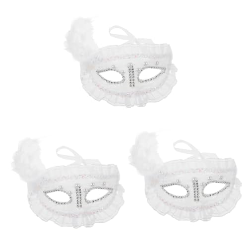 PACKOVE 3st Spitzenfedermaske Karneval-maske Augenmaske Aus Spitze Halloween-spitzenmaske Lustige Maske Venezianische Augenmaske Halloween Halbes Gesicht Abendmaske Fuchsmaske Perle Weiß von PACKOVE