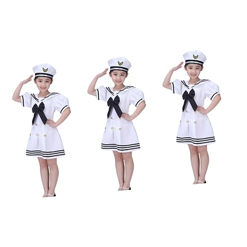 PACKOVE 3st Weiß Marine Uniform Matrosenkostüm Für Mädchen Marineblaue Kleidung Für Mädchen Marine-navy-kostüm Weiße Marine-outfits Black von PACKOVE