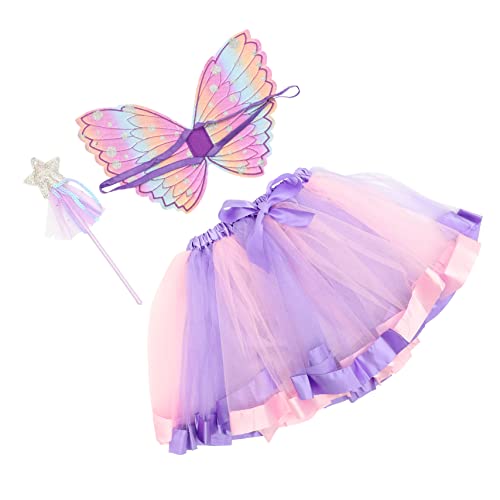 PACKOVE 4 Sätze Flügel Verkleiden Requisiten Mädchen-outfit Leistungsflügel Halloween-outfits Mädchen-tutu-kleid Funkelnder Prinzessinnenflügel Party Schöner Zauberstab Fee Violet Tuch von PACKOVE