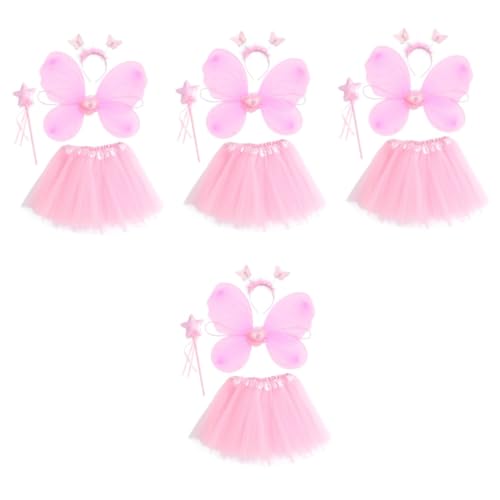 PACKOVE 4 Sätze Schmetterlingsflügel vierteiliges Set Kinderfeenflügel Kostüm Kinder halloweenkostüme für kinder halloween kleider für kinder Partyzubehör Performance-Kleid Stoff Rosa von PACKOVE