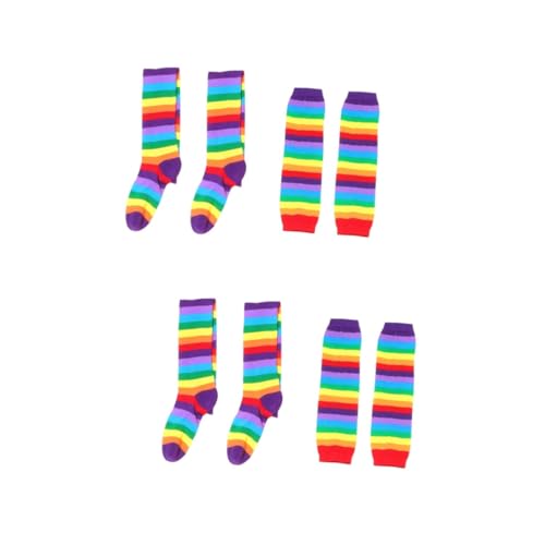 PACKOVE 4 Stück bunte warme Socken Armwärmer mit Daumenloch lustige lange Socken über die Kniestrümpfe fasching stulpen faschingsaccessoires Regenbogen-Strümpfe Regenbogenhandschuhe rot von PACKOVE