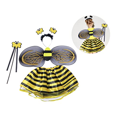 PACKOVE 4 Teiliges Bienenkostüm Set Für Mädchen Bienen Stirnband Zauberstab Tutu Rock Und Flügel Ideales Feenkleid Für Karneval Und Fasching von PACKOVE