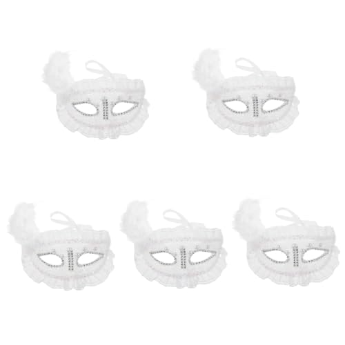 PACKOVE 5St Spitzenfedermaske damen accessoires damen Halloween Party halloween maske Federn Maske lustige Maske Maskerade-Party-Maske Kostüm-Party-Maske Maskenstütze Perle Weiß von PACKOVE