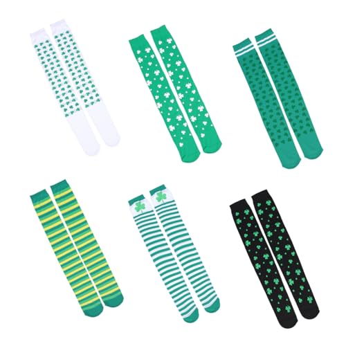 PACKOVE 6 Paar Klee Strümpfe St. Patrick Day Socken Strümpfe verdicken St. Patrick's Day-Outfit St. Patrick's Day Kniestrümpfe schöne Socken st. Patricks Day Socken Polyester Green von PACKOVE