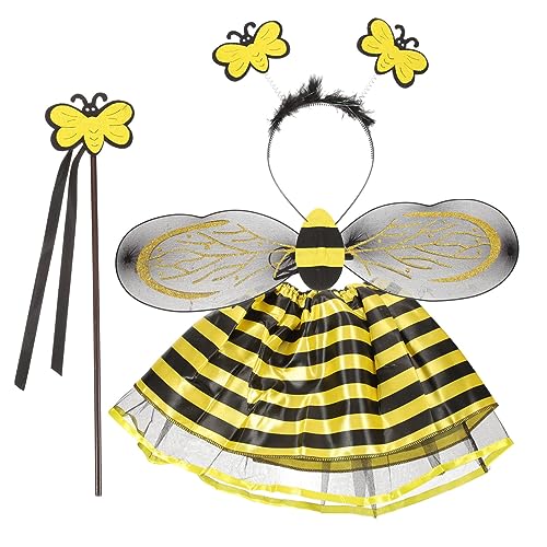 PACKOVE Bienen Kostü Set Für 4 Teiliges Cosplay Outfit Mit Haarreif Rock Zauberstab Und Flügeln Für Feste Und Aufführungen Ideal Für Kostümpartys Und Kindergeburtstage von PACKOVE