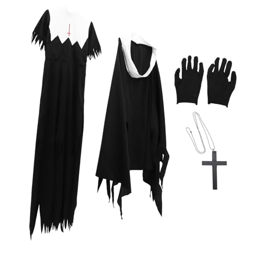 PACKOVE Halloween Nonnenkostü Für Erwachsene Gruselige Kostümparty Uniform Mit Kopfbedeckung Ideal Für Karneval Und Halloween Feiern 1 Stück von PACKOVE