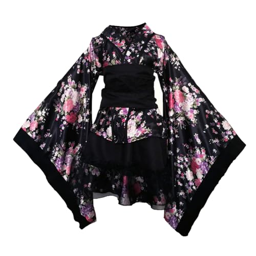 Kimono Schwarze Kimono Kimono Jacke Damen Japanischer Kimono Damen Kostüm Japanese Kimono Robe Kimono Für Frauen Rollenspielkostüme von PACKOVE