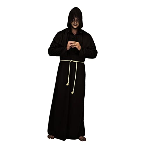 PACKOVE Mönch Kostüm Priestergewand mit Kapuze Zauberer Cosplay Kostüm Zaubereruniform mittelalter kleidung halloween costume monk costume Mönche Uniform Cosplay Cosplay-Anzug Black von PACKOVE