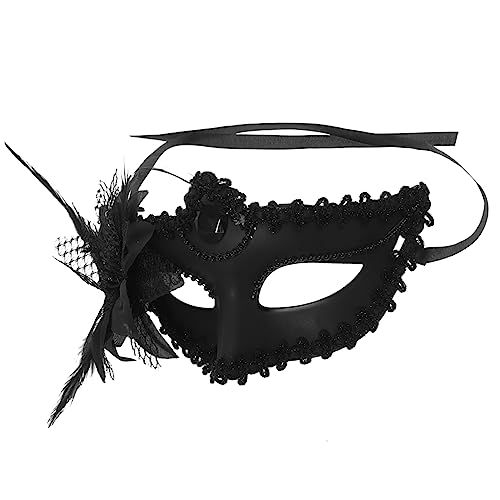 PACKOVE halbe Gesichtsmaske aus Spitze maskerade auge antike Augenmaske Kostüm Party Maske Halloween venetian mask women Kopfbedeckung anziehen Masken verkleiden Feder. Plastik Black von PACKOVE