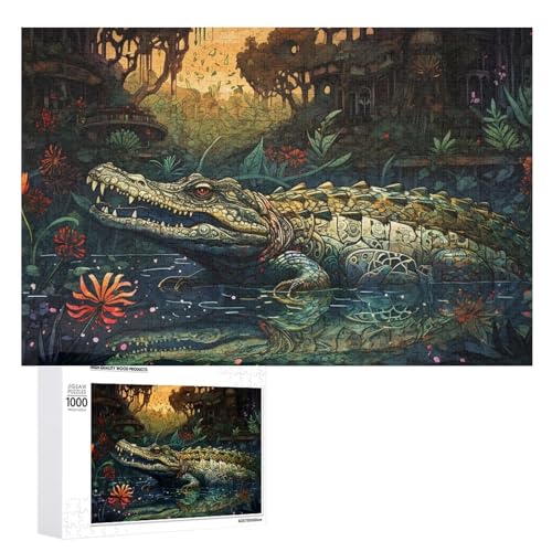 Krokodil Puzzle Für Erwachsene 1000 Teile Premium 100% Recyceltes Brett Zum Lernen, Lernspielzeug, Familienspiele Kinder Holzpuzzle （75×50cm） von PACUM