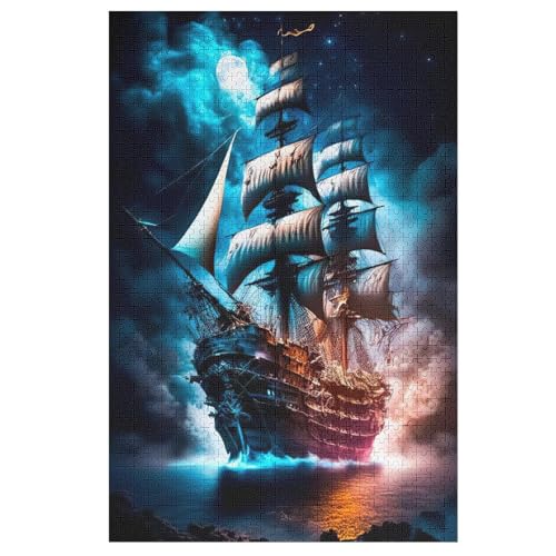 Piratenschiff Puzzle 1000 Teile, Holzpuzzle Für Erwachsene, Impossible Puzzle, Geschicklichkeitsspiel Für Die Ganze Familie, Puzzle Farbenfrohes Legespiel Kinder Puzzles （78×53cm） von PACUM