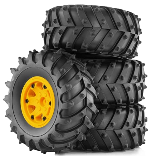 PAGJHRFJG 4 Stück 128 mm 1/10- Beadlock-Felgengummireifensatz für 1/10 RC Crawler Car TRX4 D90 D110 Axial SCX10 Gelb von PAGJHRFJG