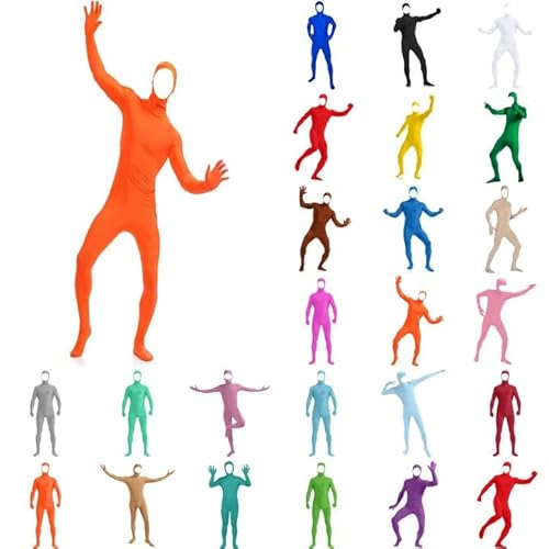 PAIDAXING 2024 Erwachsene Open Face Zentai Cosplay Jumpsuit Ganzkörperanzug Orange Tight Ganzkörperanzug Kostüm Bodysuit Kostüm für Party Halloween Weihnachten Unisex von PAIDAXING