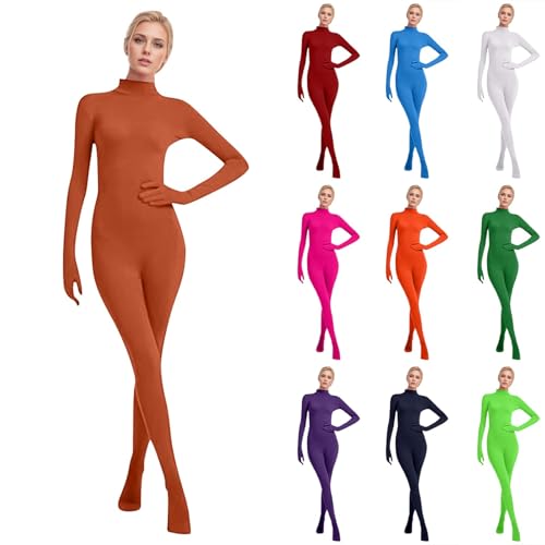 PAIDAXING Erwachsene Open Face Zentai Cosplay Jumpsuit Ganzkörperanzug Orange Tight Damen Herren Ganzkörperanzug Ganzkörper Slenderman Kostüm Halloween Weihnachten Unisex von PAIDAXING