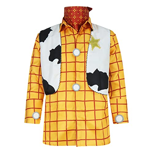 PAINEOMN Woody Kostüm für Erwachsene, Cowboy-Hemd, Weste, Halstuch, Sheriff-Abzeichen-Set für Herren, Halloween, Cosplay, Outfits, Holziges Set, Medium von PAINEOMN