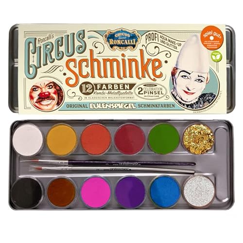 PAINT IT EASY NEU Kinderschminke/Theater-Make-Up Roncalli 12 Farben & Glitzer Metall-Palette von PAINT IT EASY