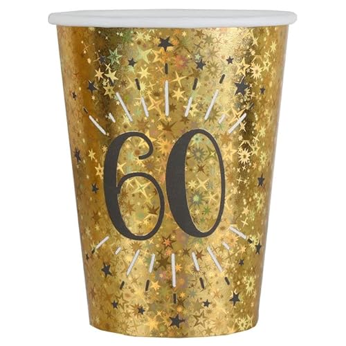 PAINT IT EASY NEU Papp-Becher Happy Birthday 60 Gold-schwarz, 10 Stück, ca. 266ml von PAINT IT EASY