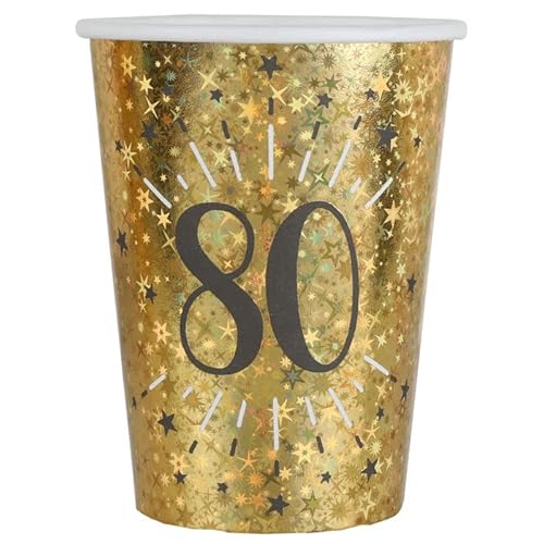 PAINT IT EASY NEU Papp-Becher Happy Birthday 80 Gold-schwarz, 10 Stück, ca. 266ml von PAINT IT EASY