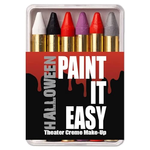 PAINT IT EASY NEU Theater Creme-Make-Up, Schminkstifte auf Fettbasis, in Kunststoffbox, 6 Halloween-Farben von PAINT IT EASY