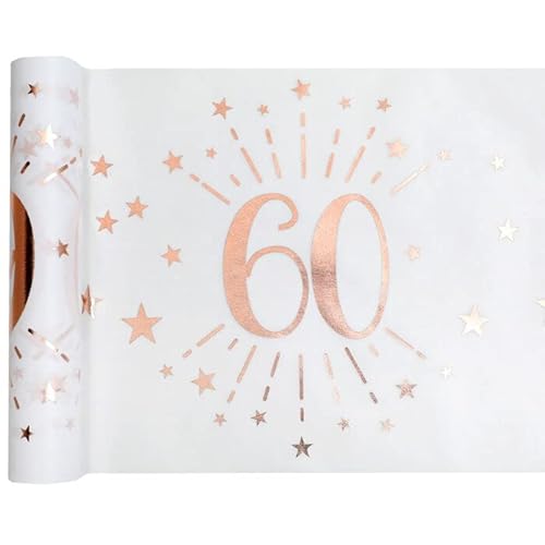 PAINT IT EASY NEU Tischläufer Happy Birthday 60, weiß-rosé-Gold, 30cm x 5m von PAINT IT EASY