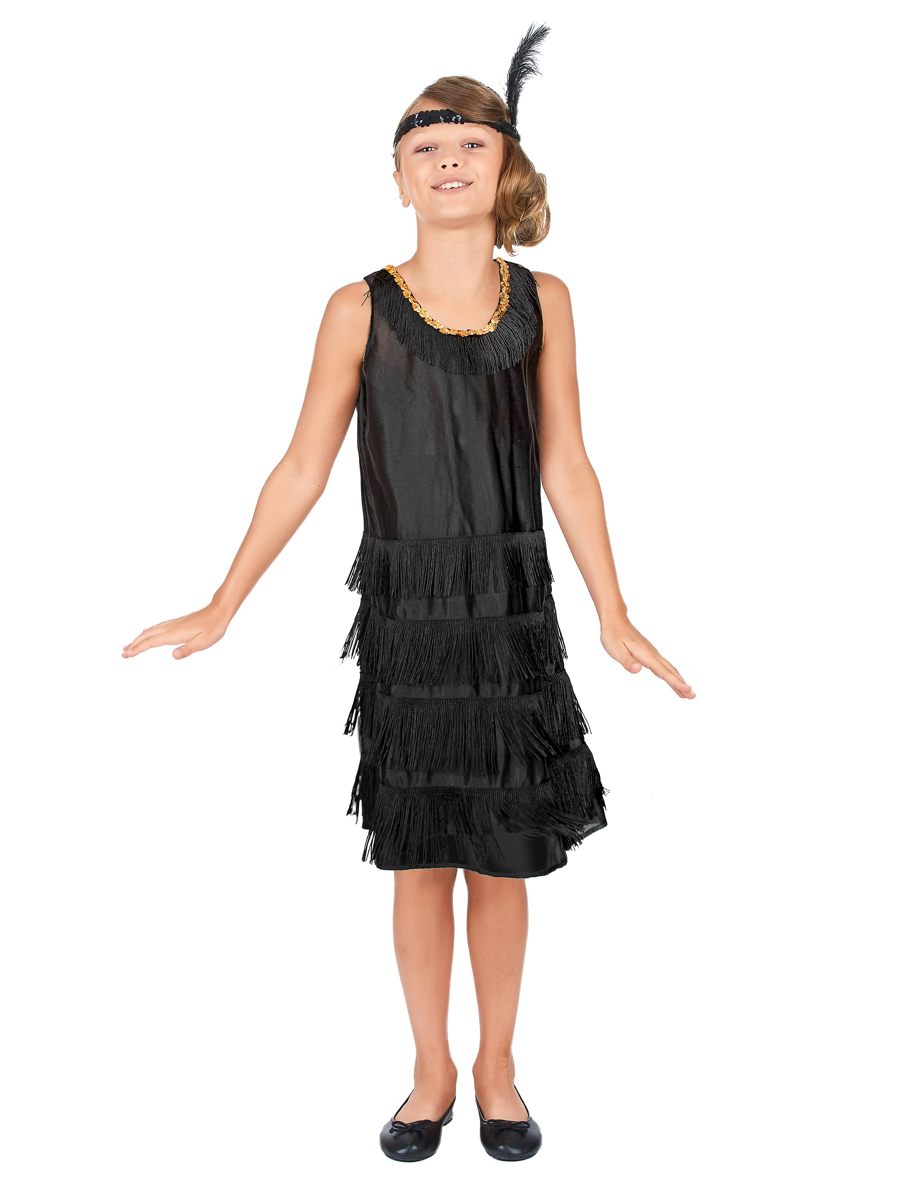 20er-Jahre Charleston Kinderkostüm Flapperkleid schwarz von PALAMON