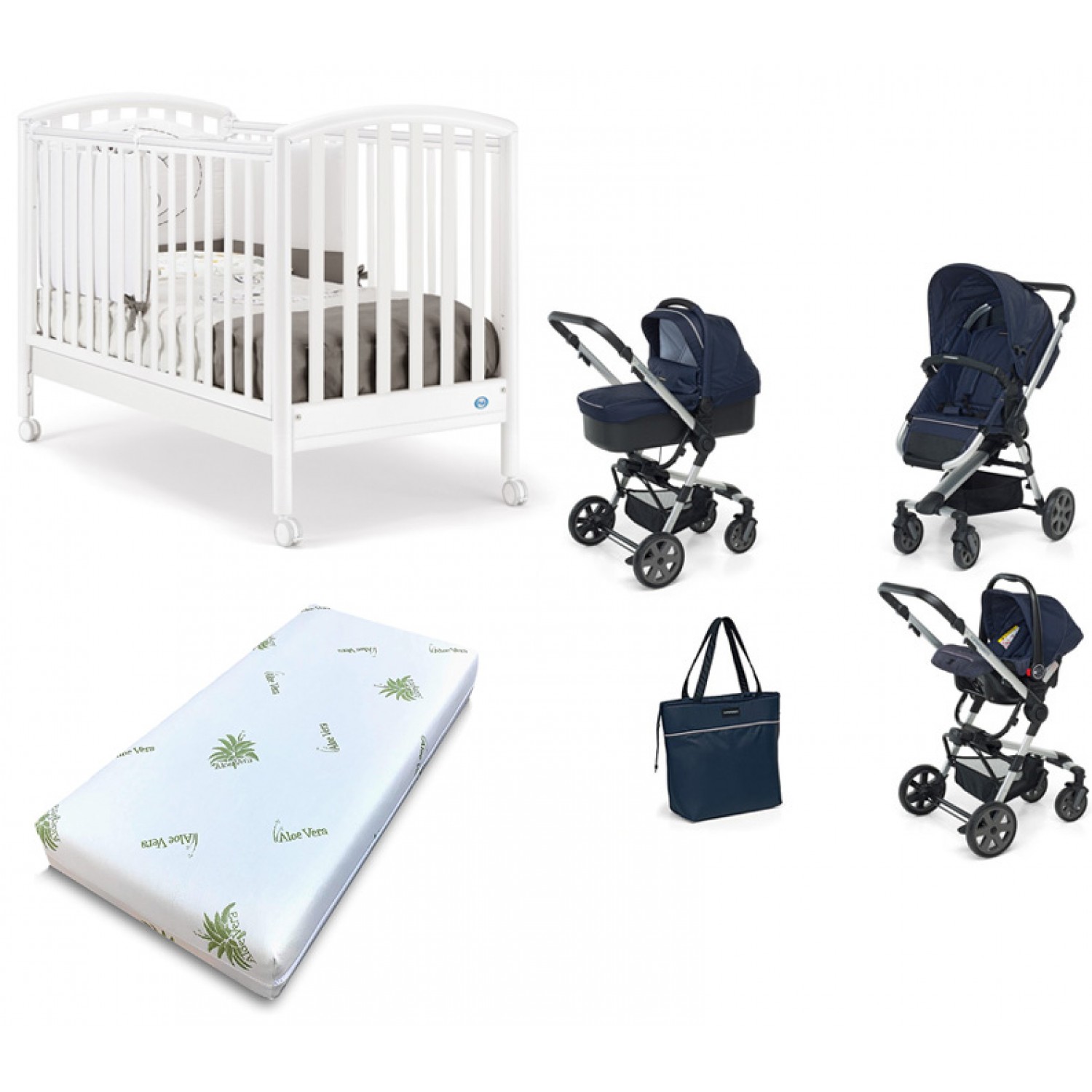 Kit Pali Kinderbett Ciak Weiß + Trio Foppapedretti Supetres Navy + Matratze von PALI