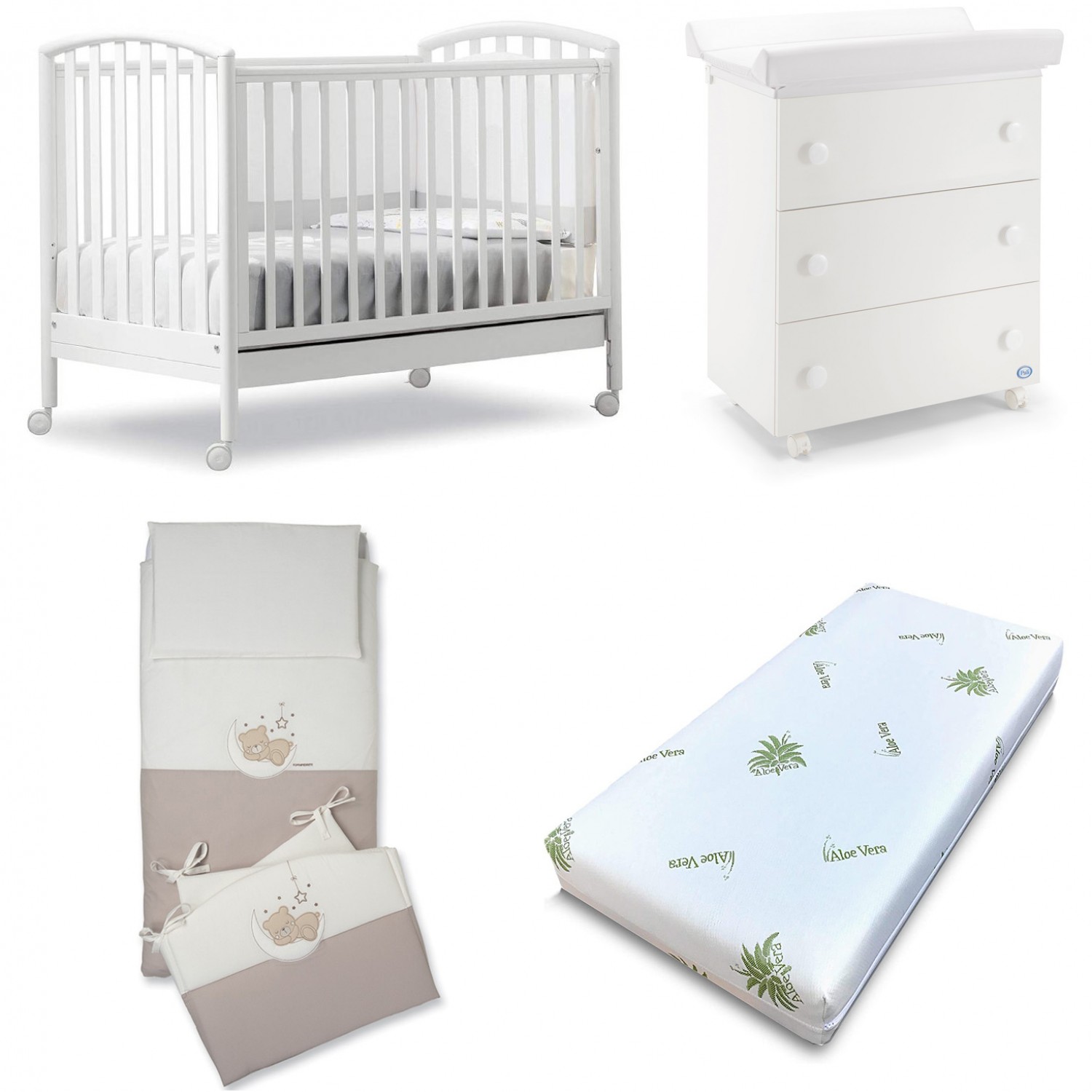 Pali Ciak White Schlafzimmer Set + Bettwäscheset + Matratze von PALI