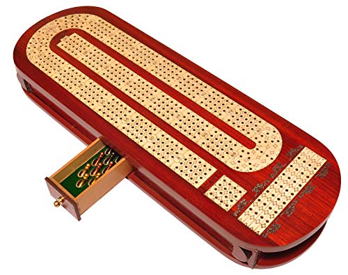 Palm Royal Handicrafts Cribbage-Brett aus Holz mit 4 Schienen, aus Blutholz und Ahornholz, Aufbewahrung erhältlich von PALM ROYAL HANDICRAFTS