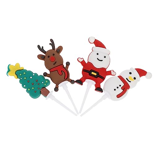 4 Stück Weihnachtskucheneinsatz Kuchenverzierung Cupcake-picks Cupcake-topper Für Weihnachten Santa Cupcake Topper Rentier Cupcake Topper Lebensmitteldekor Colorful Weiches Gummi PAMINGONO von PAMINGONO