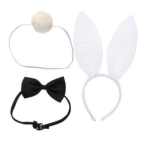 PAMINGONO 1 Satz Hasenohr Stirnband Hasenschwanz Häschen-cosplay-kostümzubehör Abschlussball Requisiten Hasenohren Kostüm Fliege Stütze Make-up-stirnband Kaninchen-kostüm-requisite Weiß Tuch von PAMINGONO