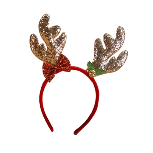 PAMINGONO 1 Stück Weihnachtsschmuck Glitzernde Geweih Kopfschnalle Mit Glöckchen Goldenes Stirnband Für Weihnachten Festliche Haarbänder Für Party Und Feierlichkeiten von PAMINGONO