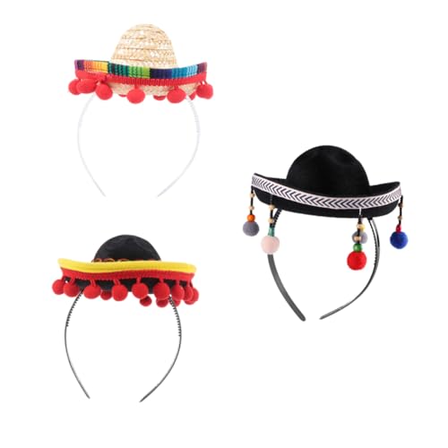 PAMINGONO 3St mexikanischer Hut halloween kopfbedeckung halloween headpiece halloween kopf deko Maskerade Kopfbedeckung Cinco de Mayo Stirnband Tarnmütze Festival-Haarband stoff kopfschmuck von PAMINGONO