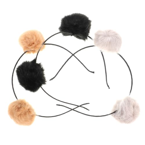 PAMINGONO 4er Set Fuzzy Pom Pom Ball Haarreifen Für üßes Stirnband Mit Katzenohren Haarschmuck Accessoire Für ädchen Und Jungen Gemischte Stile von PAMINGONO