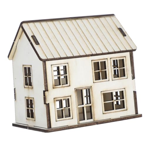 PAMINGONO Mini DIY Modell Aus Holz Puppenhaus Bausatz Weihnachtsdorfhäuser Spielzeughaus Hausbausatz 3D Miniatur Puppenhaus Bausatz Beige 2 von PAMINGONO