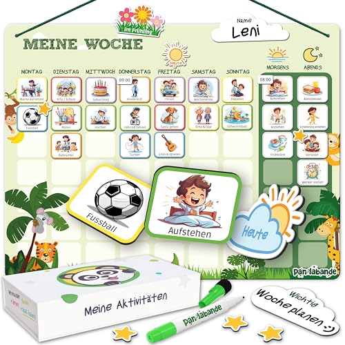 PANDABANDE® 2-in-1 Tagesplaner & Wochenplaner Kinder [Routinen, XL Box, 200 Magnete] - Idealer Routine Planer, Tagesplan Kind, Wochenplan Magnetisch, Kinderkalender Wochenplanung von PANDABANDE