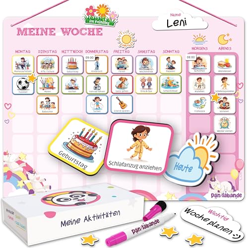 PANDABANDE® 2-in-1 Tagesplaner & Wochenplaner Kinder [Routinen, XL Box, 200 Magnete] - Idealer Routine Planer, Tagesplan Kind, Wochenplan Magnetisch, Kinderkalender Wochenplanung von PANDABANDE