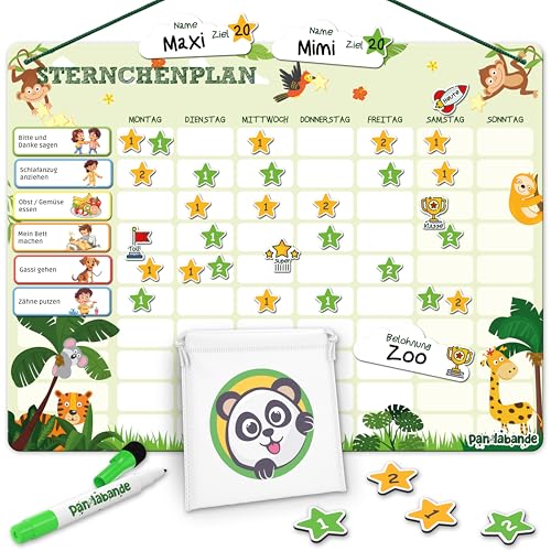 PANDABANDE® Belohnungstafel Kinder [100 Aufgaben, 200 Sterne, 3 Farben, 1-2 Spieler] - Montessori Sternchenplan - Ideales Belohnungssystem, Aufgabenplaner, Belohnung Kind von PANDABANDE